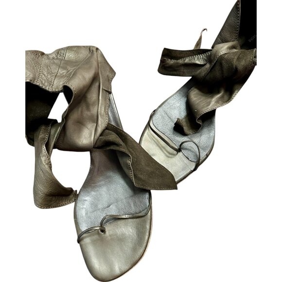 NWT Dusica Sacks Italian Leather Ankle-Wrap Sandals | Brown | Kitten Heel Sz 10 - Picture 2 of 11